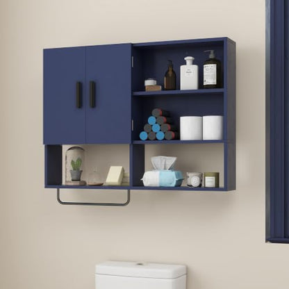 Bathroom Wall Cabinet, Medicine Cabinet with 2 Doors, Blue
