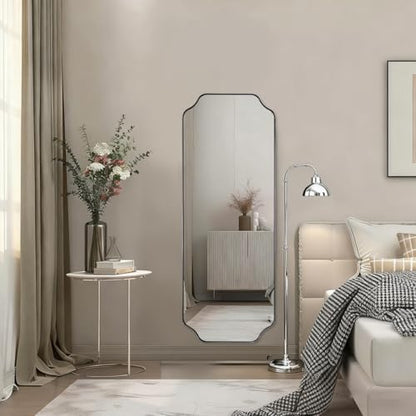 ANDY STAR 18" x 48" Chrome Full Length Mirror, Large Rectangle Bathroom Mirror, Full Body Wall Mirror with Scalloped Corner Decorative for Bedroom, Living Room (Horizontal or Vertical)