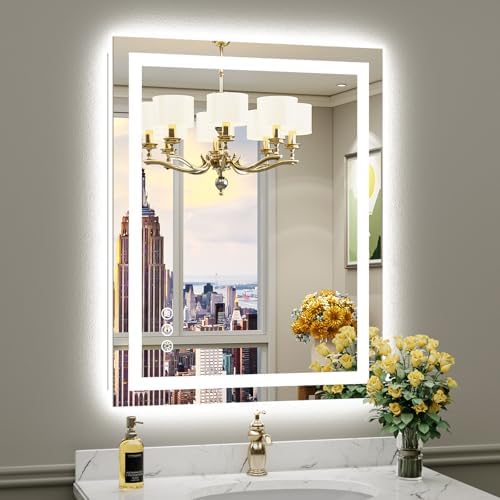 Briivue 28x36 Inch LED Bathroom Mirror with Lights, Backlit & Front Lit