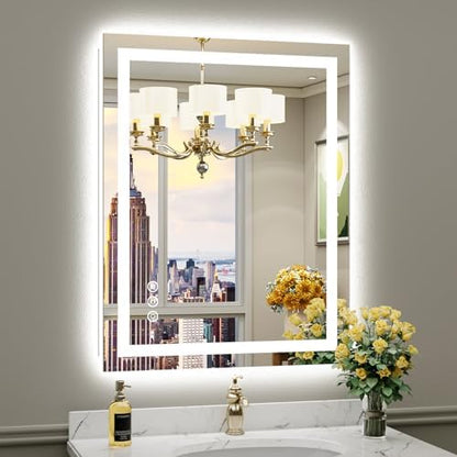 Briivue 28x36 Inch LED Bathroom Mirror with Lights, Backlit & Front Lit
