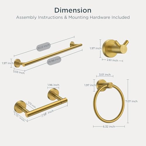 FORIOUS Bathroom Accessories, 4-Piece Bathroom Hardware Set - 18" Towel Bar