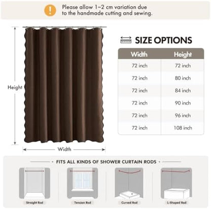 ANRODUO Brown Scalloped Linen Textured Shower Curtain, W72 x L108