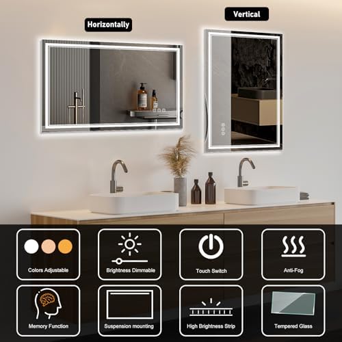Ratsamee 84"x40" LED Bathroom Mirror with Lights, Backlit + Front Lit