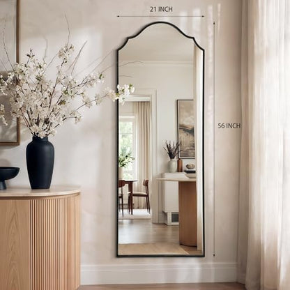Besdomus Scalloped Full Length Mirror: 21"x56" Black Arched Floor Mirror