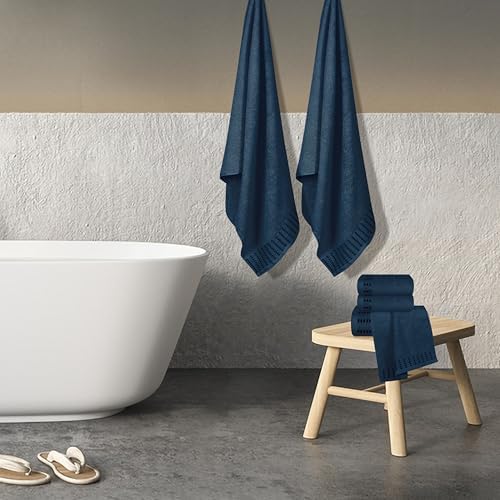 BELIZZI HOME Ultra Soft 6 Pack Cotton Towel Set, Contains 2 Bath Towels 28x55 inch, 2 Hand Towels 16x24 inch & 2 Wash Cloths 12x12 inch, Ideal Everyday use, Compact & Lightweight - Mineral Blue