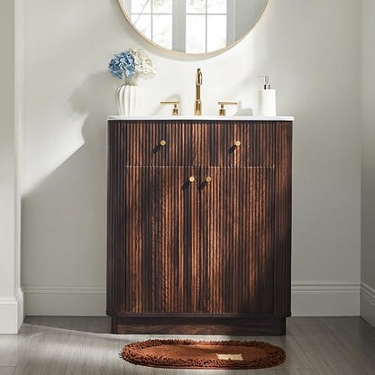 T4TREAM 30" Fluted Bathroom Vanity with Single Sink, Dark Walnut