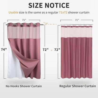 River Dream Waffle No Hook Shower Curtain with Liner,Pale Mauve,71x74