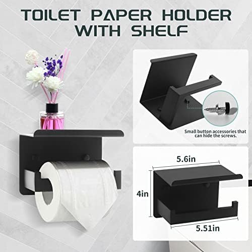 Dorudon atrox Matte Black Bathroom Hardware Set Towel Bar Set Black Bathroom Hardware Accessories Set with Towel Bars, Stainless Steel Wall Mounted Bathroom Towel Rack Set Square