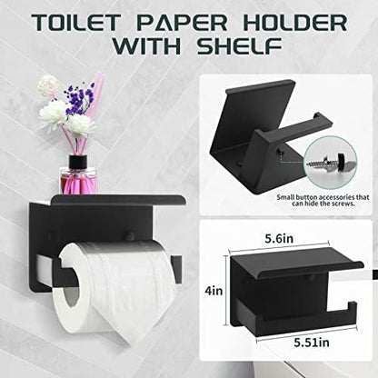 Dorudon atrox Matte Black Bathroom Hardware Set Towel Bar Set Black Bathroom Hardware Accessories Set with Towel Bars, Stainless Steel Wall Mounted Bathroom Towel Rack Set Square