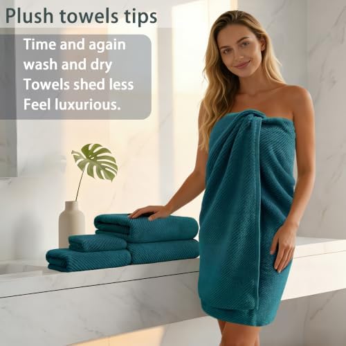 VOOVA & MOVAS Bath Towels 4PC, 100% Cotton, 30x56 in, Deep Turquoise