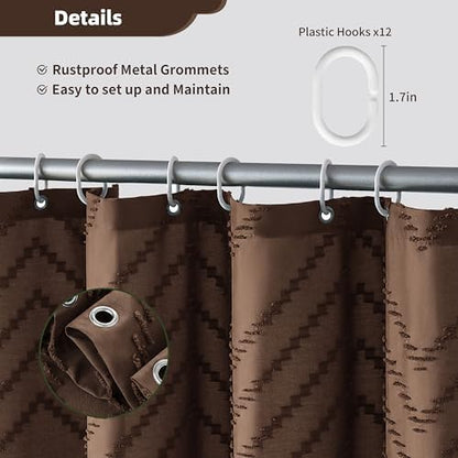 Siiluminisoy Extra Long Boho Shower Curtain, Woven Fabric 84 in Brown Shower Curtain, 72 x 84, Tufted Chevron Striped Modern Chic Textured Minimalist Bathroom