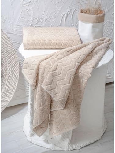 BAGNO MILANO Turkish Cotton Bath Towels, Hand Towels - Soft Plush Jacquard Collection - Highly Absorbent Towel Set (Sand Beige, 2 pcs Bath Towel Set)