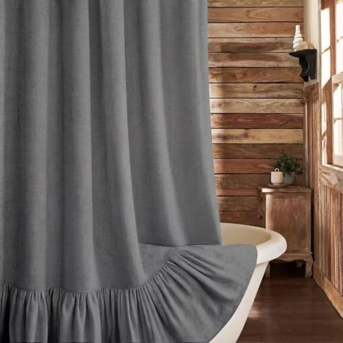 Farmhouse Shower Curtain Ruffle Linen Flax Dark Gray 72" W x 72" L