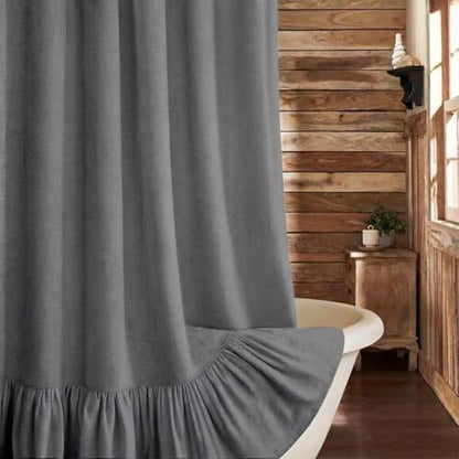 Farmhouse Shower Curtain Ruffle Linen Flax Dark Gray 72" W x 72" L