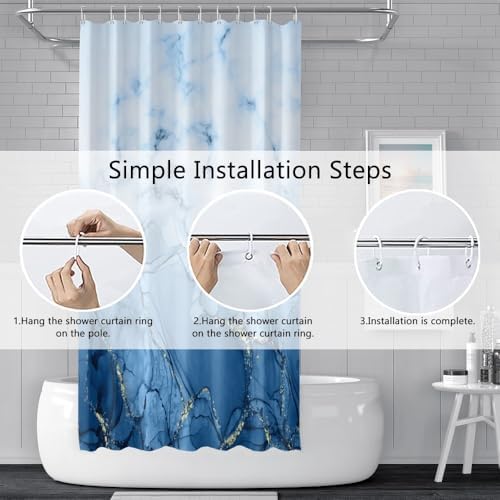 Light Blue Marble Long Waterproof Shower Curtain 72x78 inches