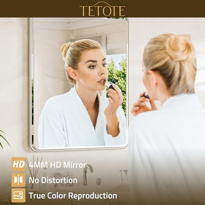 TETOTE Brushed Nickel Mirrors for Wall 48 x 30 Beveled Edge Tempered Glass, Rounded Corner Rectangle Framed Mirror for Modern Bathroom, Living Room, Bedroom, Entryway