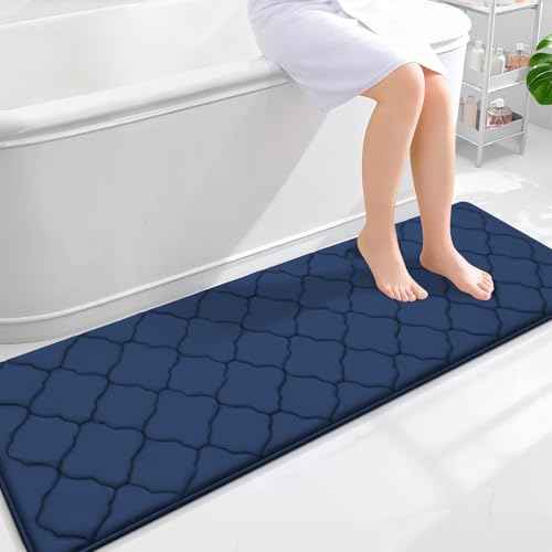 OLANLY Memory Foam Bath Mat Rug 59x20, Ultra Soft Bathroom Rugs, Navy