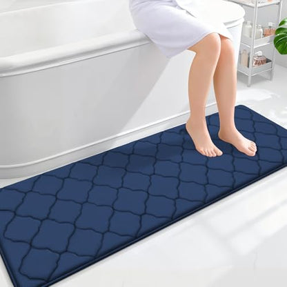 OLANLY Memory Foam Bath Mat Rug 59x20, Ultra Soft Bathroom Rugs, Navy