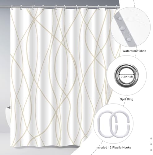 Striped Shower Curtain for Bathroom, Beige Khaki, 72" W x 72" L