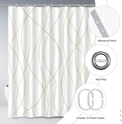 Striped Shower Curtain for Bathroom, Beige Khaki, 72" W x 72" L