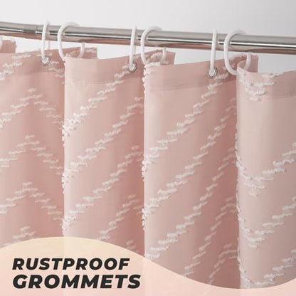 Blush Pink Boho Fabric Shower Curtain 72 x 78 Inches