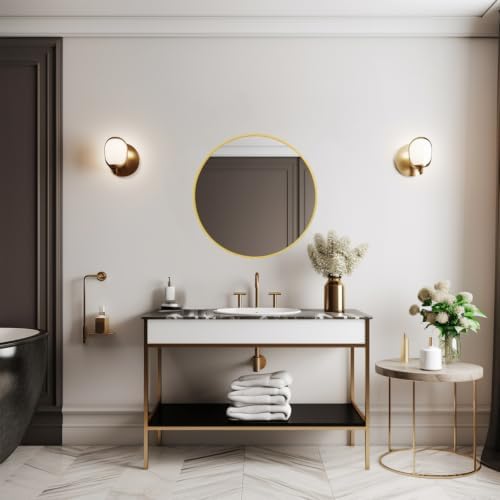 Sunniry Small Round Mirror, 16 inch Gold Circle Mirror, Brushed Metal Frame