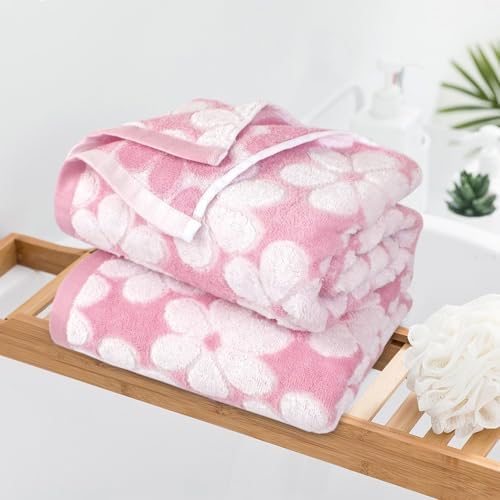 Pink Bath Towels Set of 2, Super Absorbent & Decorative 27.5x55 Inches