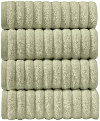Elegant Comfort Luxury 100% Turkish Cotton Corduroy Ribbed 4 Pack Hand Towel Set 16 x 28 Inch - Absorbent, Super Soft, Quick Dry, Premium Towels for Bathroom, Gym, Spa and Hotel Use, Mint Green