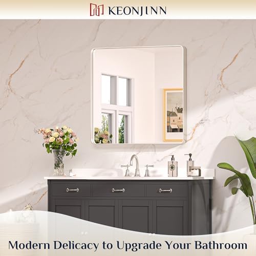 Keonjinn 30 x 30 Inch Brushed Nickel Bathroom Mirrors for Over Sink