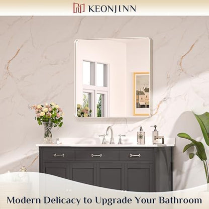 Keonjinn 30 x 30 Inch Brushed Nickel Bathroom Mirrors for Over Sink