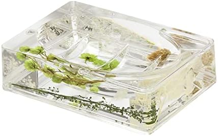 Locco Decor 5 Piece Acrylic Liquid 4D Floating Motion Bathroom Vanity Accessory Set Garden Botanic Green Plants Toothbrush Holder, Tumbler, Soap Dispenser, Soap Dish, Toiletbrush Holder Set