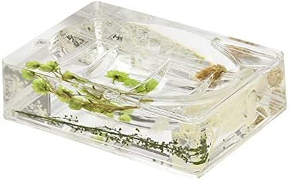 Locco Decor 5 Piece Acrylic Liquid 4D Floating Motion Bathroom Vanity Accessory Set Garden Botanic Green Plants Toothbrush Holder, Tumbler, Soap Dispenser, Soap Dish, Toiletbrush Holder Set