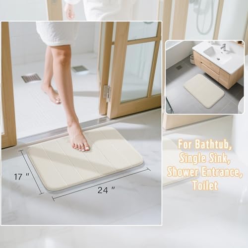 Yimobra Memory Foam Bath Mat, Super Soft Absorbent Bathroom Rug Non Slip, Quick Dry, Machine Washable Floor Carpet for Tub Shower, Home Decor Accessories, 24x17, Cream