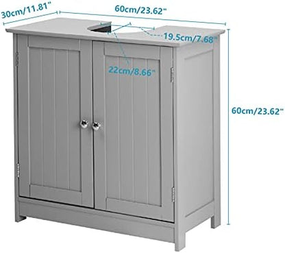 Bonnlo Pedestal Under Sink Storage Bathroom Vanity with 2 Doors Traditional Bathroom Cabinet Space Saver Organizer 23 5/8" x 11 7/16" x 23 5/8" (L x W x H) (Grey)