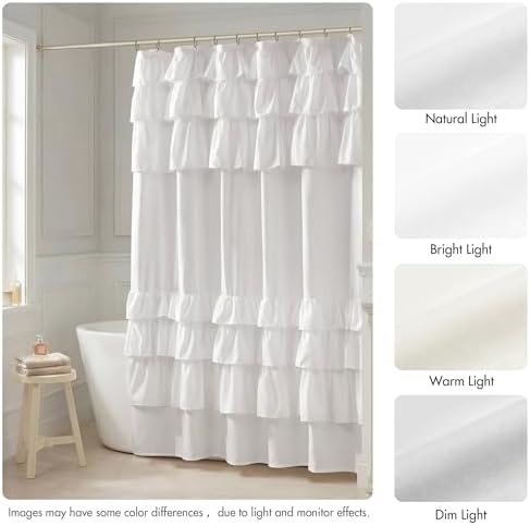 Madison Park Grace Extra Long Ruffle Shower Curtain, 72"x 84", White