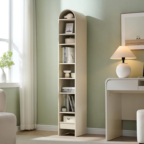 IFBUY 67" Tall Arched Bathroom Storage Cabinet, 8-Tier Modern Farmhouse Storage Cabinet with Adjustable Shelves, Wood Freestanding Cabinet for Bathroom, Living Room, Entryway, Hallway (Cream)