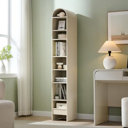 IFBUY 67" Tall Arched Bathroom Storage Cabinet, 8-Tier Modern Farmhouse Storage Cabinet with Adjustable Shelves, Wood Freestanding Cabinet for Bathroom, Living Room, Entryway, Hallway (Cream)