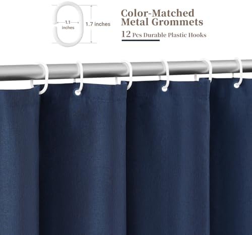 BTTN 72x78 Boho Scalloped Linen Textured Cloth Shower Curtain, Navy Blue