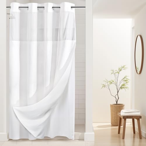 RiverDream Heavyweight Waffle No Hook Shower Curtain with Liner,White,54x80