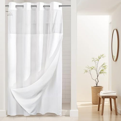 RiverDream Heavyweight Waffle No Hook Shower Curtain with Liner,White,54x80