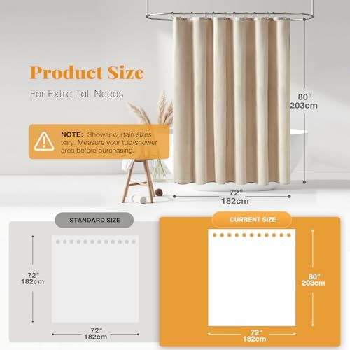 BTTN 72x80 Linen Textured Waterproof Fabric Shower Curtain Set, Beige/Cream