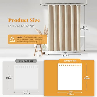 BTTN 72x80 Linen Textured Waterproof Fabric Shower Curtain Set, Beige/Cream