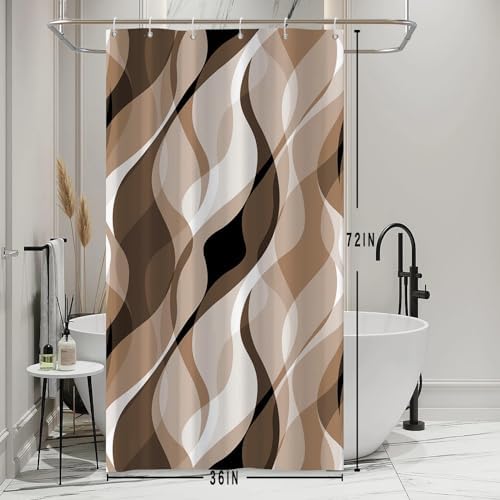 Brown Striped Stall Shower Curtain with Hooks, 36x72 Inch