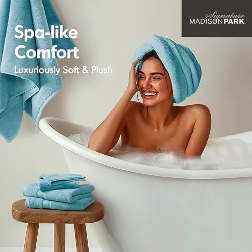 Madison Park Cotton Bath Sheet 2 Piece Oversized, 800GSM, 34" x 68" Aqua
