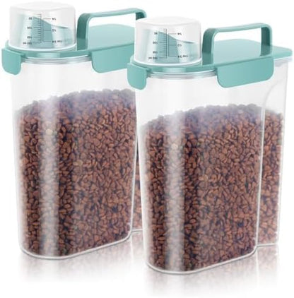 LEAWALK 5-7Lbs Dog Cat Food Storage Container with Upgraded Large Nozzle BPA-free, 4 Snap Seals Plastic Pet Food Storage Containers with Handles (Elegant Blue, 5L-2pack)