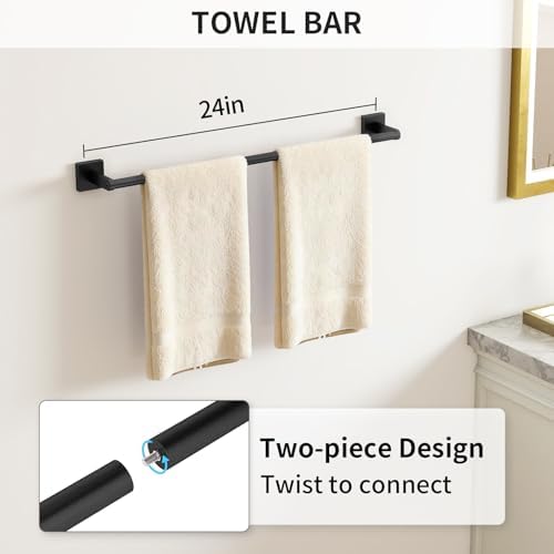 KLJKPA Black Bathroom Accessories Set, 24 inch Towel Racks for Bathroom