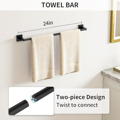 KLJKPA Black Bathroom Accessories Set, 24 inch Towel Racks for Bathroom