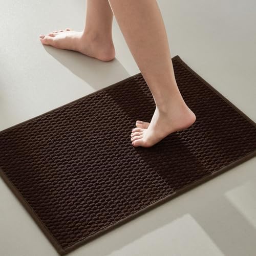 TYUU Bathroom Rugs Non Slip Washable, Super Absorbent Thin Bath Mat Small Quick Dry Low Pile Bathroom Rug, Brown 16"x24"