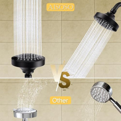 AISOSO High Pressure Rain Shower Head 2PCS 5 Modes 4.1 Inch Matte Black