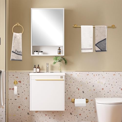 4 Pieces Brushed Gold Bathroom Accessories Hardware Set,Toilet Paper Holder Set,Include Double Post Pivoting Toilet Tissue Roll Paper Holder,Towel Ring,Towel Holder Set for Bathroom
